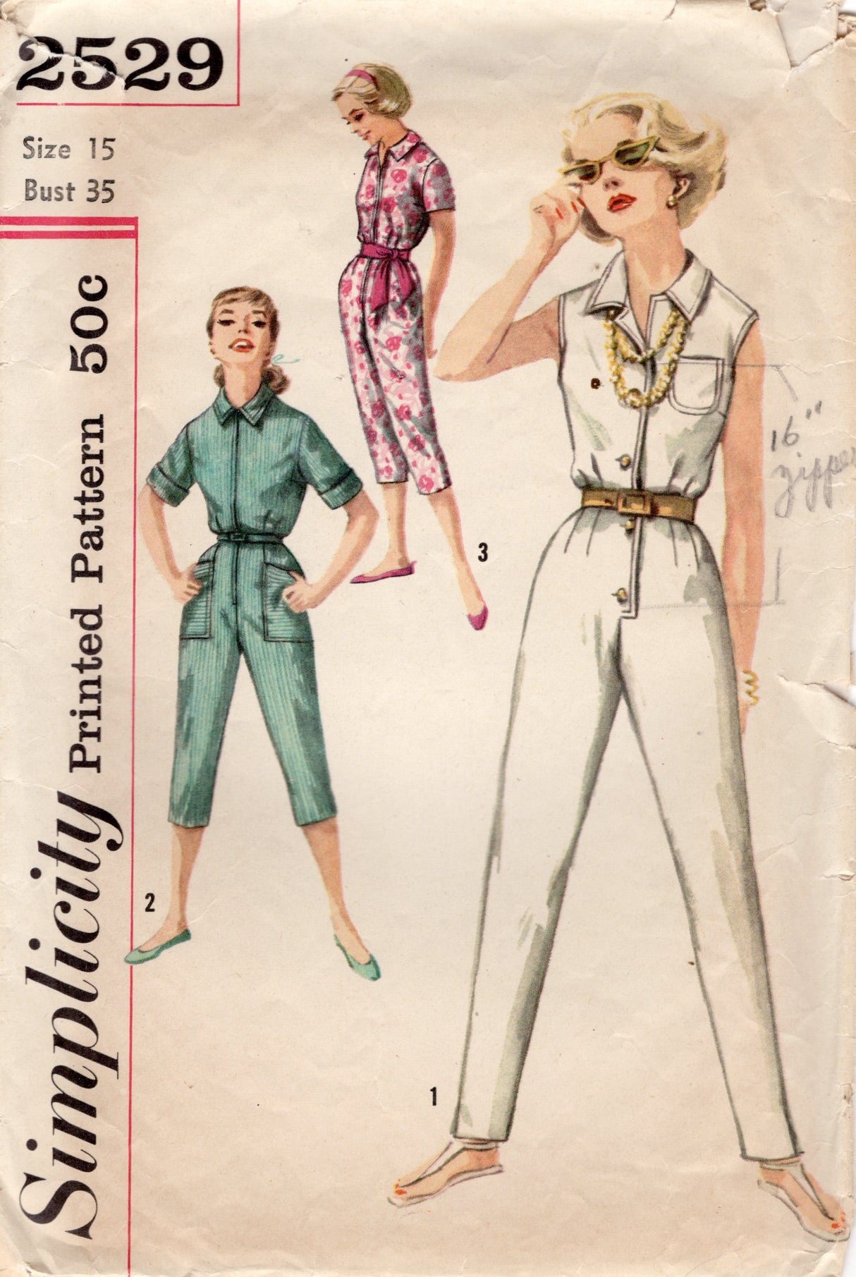 1950's Simplicity Coverall Jumpsuit Pattern – Bust 35” - No. 2529