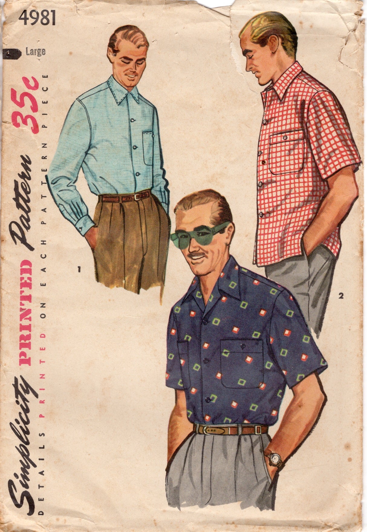 1950's Simplicity Men's Sport Button Up Shirt Pattern - Chest 42-44" - No. 4981