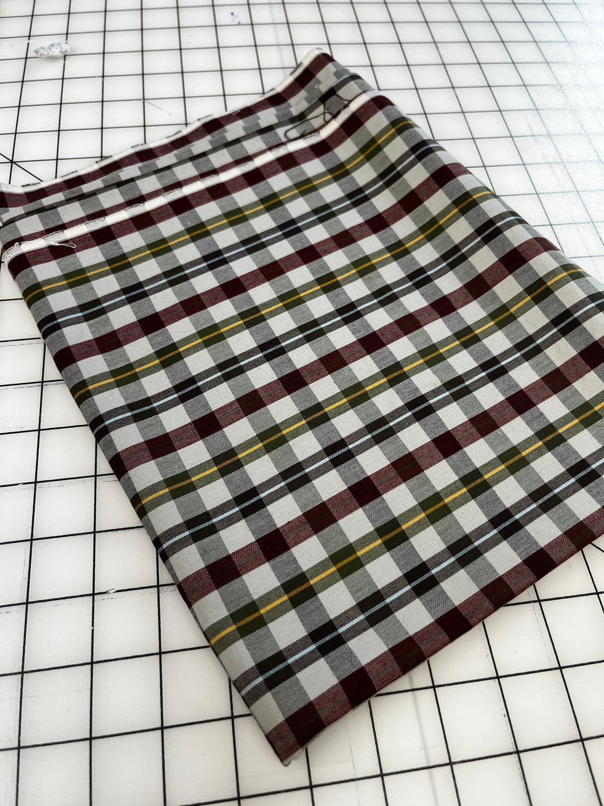 1980’s Yellow, Red and Green Plaid Cotton Blend Fabric - (P204)