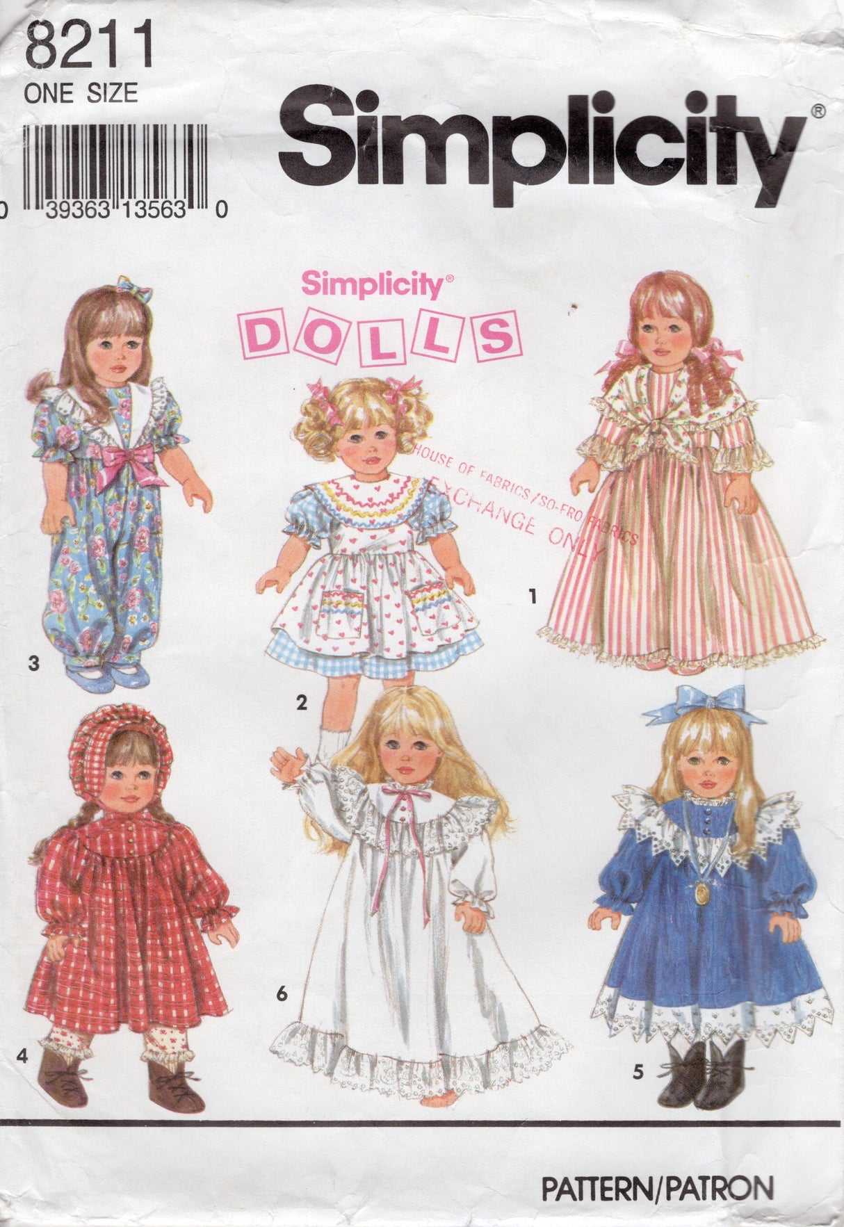 1990's Simplicity Wardrobe for 18" Doll pattern - No. 8211