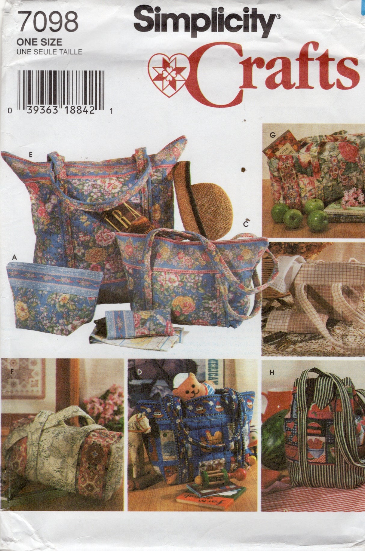 1990's Simplicity Quilted Bags and Eyeglasses Case Pattern - No. 7098