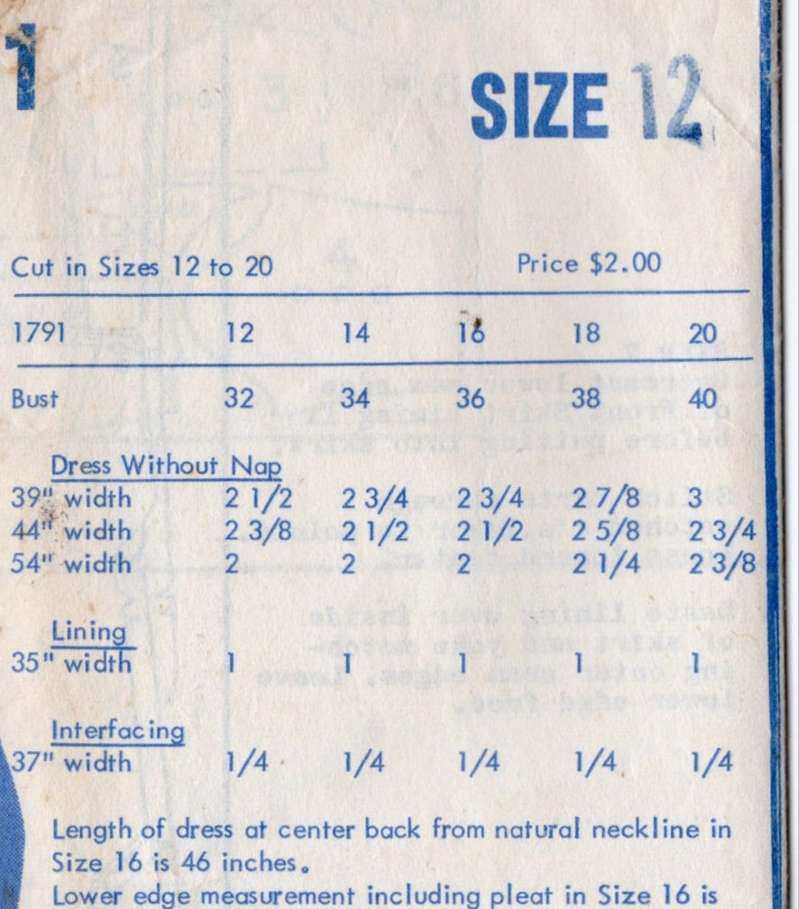 1960's Modes Royale Tucked Bodice and Skirt Sheath Dress Pattern - Bust 32" - No. 1791