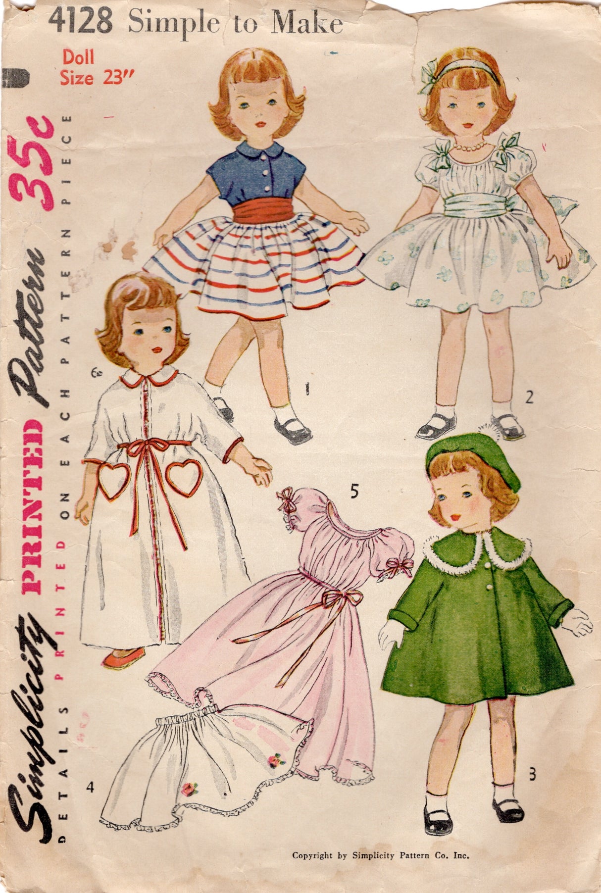 1950's Simplicity Doll Clothes Wardrobe Pattern - 23" doll - No. 4128