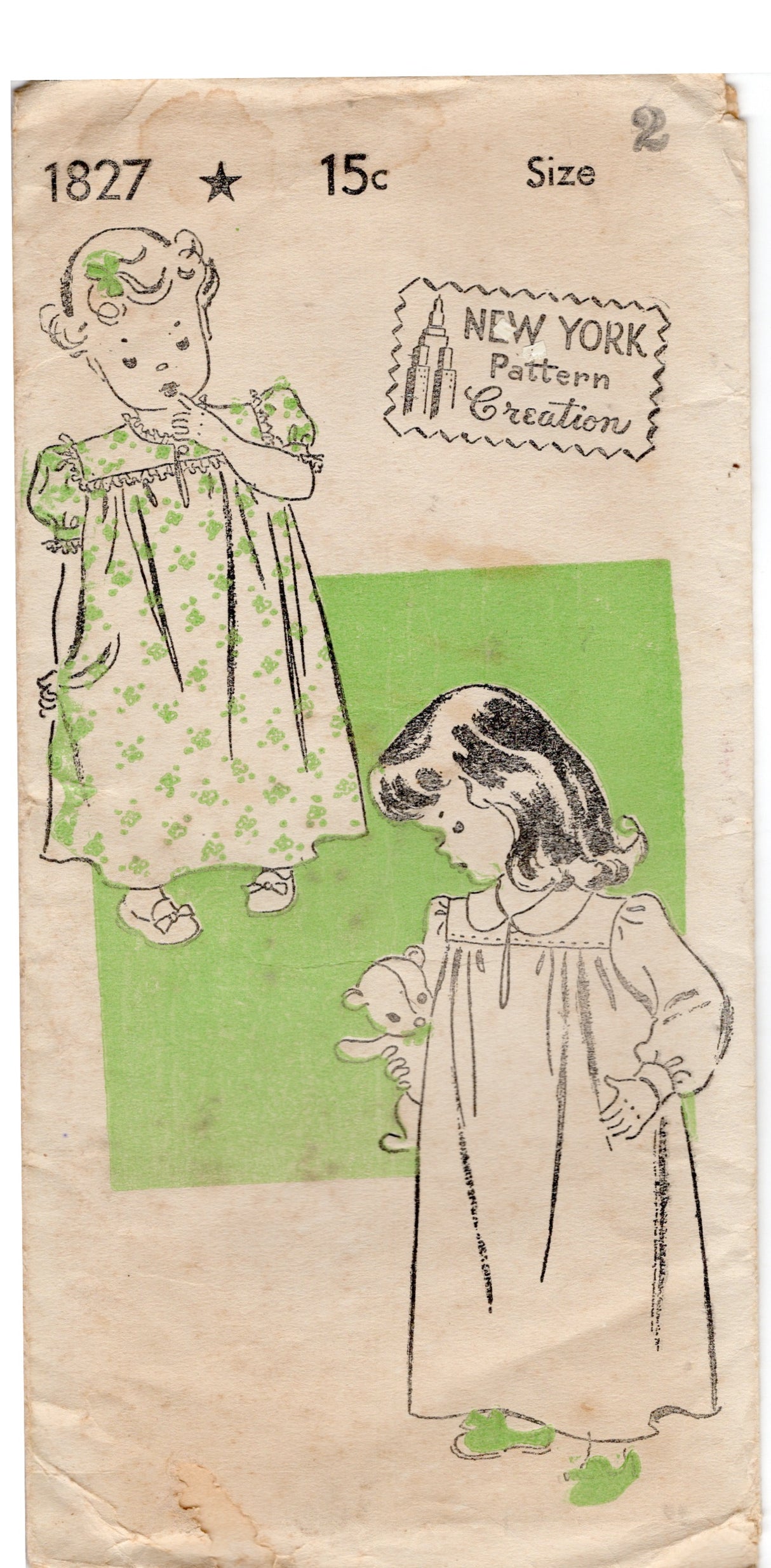 1940's New York Child's Nightgown in Two Sleeve lengths - Chest 21" - No. 1827