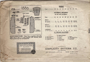 1930's Simplicity Men's Nightshirt Pattern - Chest 38" - No. 1886