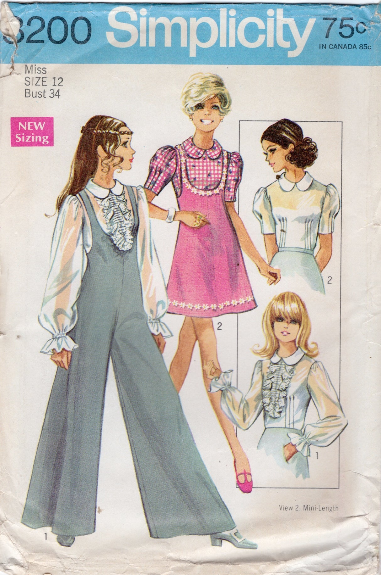 1960's Simplicity Mini-Jumper, Jumpsuit and Blouse Pattern - Bust 34" - no. 8200