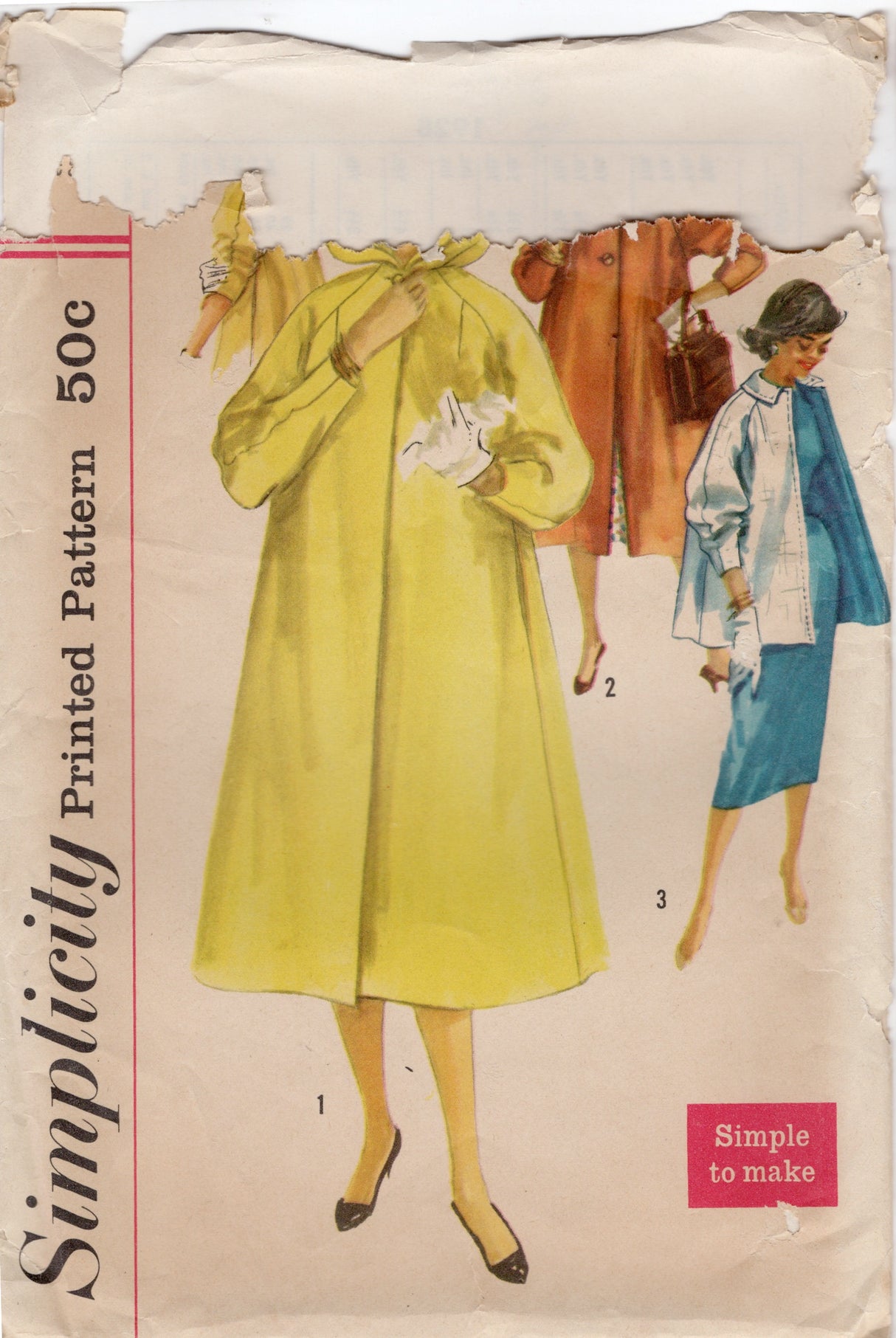 1950's Simplicity Hooded Coat in Two lengths Pattern – Bust 36” - No. 1928