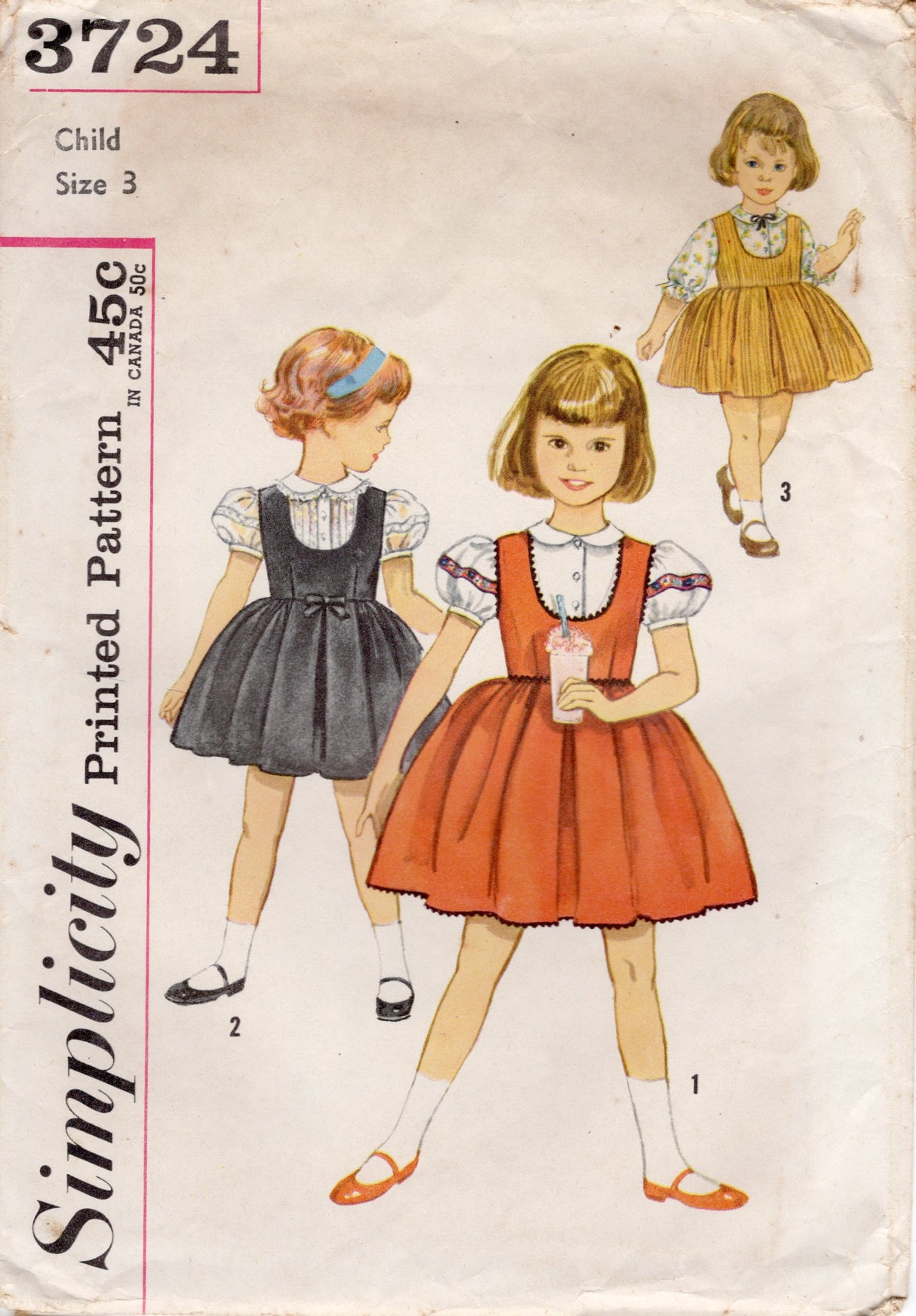 1960's Simplicity Child's Scoop Neck Jumper Dress and Blouse Pattern - Chest 22" - No. 3724