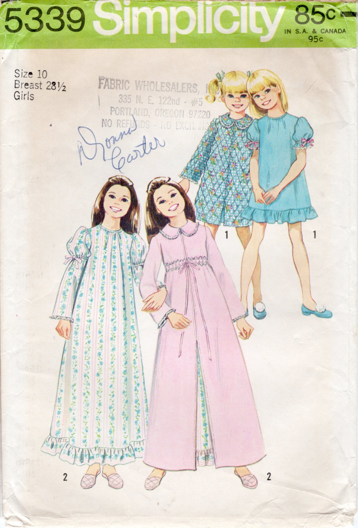 1970's Simplicity Child's Robe and Nightgown Pattern In Two Lengths - Chest 28.5" - No. 5339