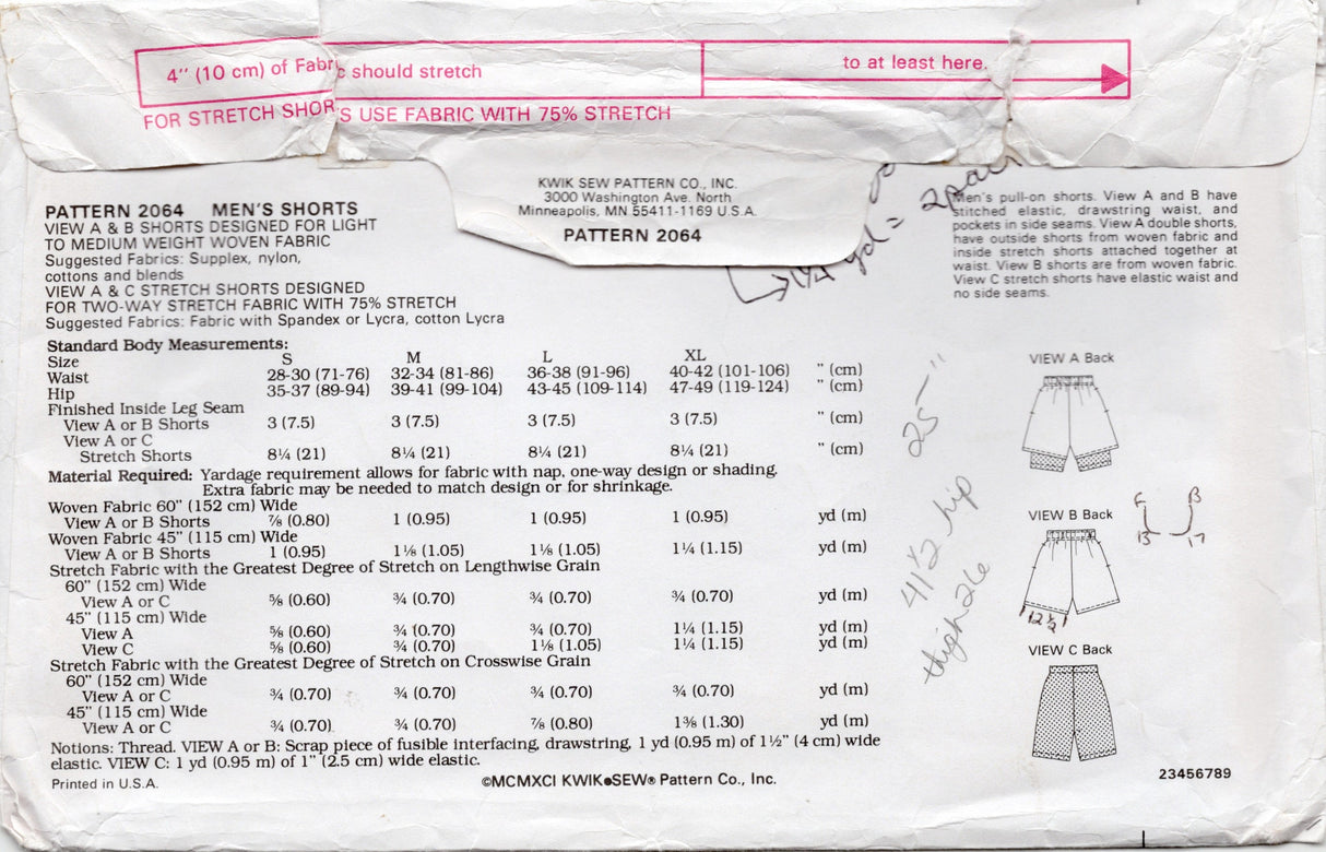 1990's Kwik Sew Men's Shorts - Waist 28-42" - No. 2064