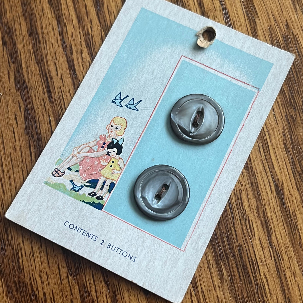 1950’s Mother of Pearl Buttons - Grey - Set of 2 - 3/4" - on card