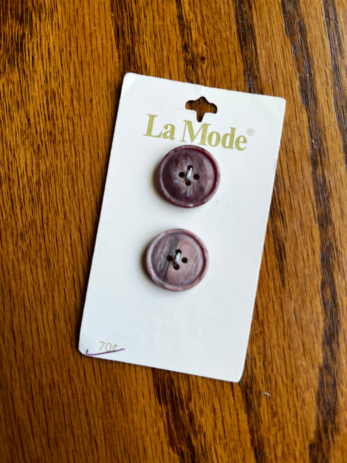 1980’s La Mode Purple Marbled Plastic Button - Set of 2 - 3/4” - on card