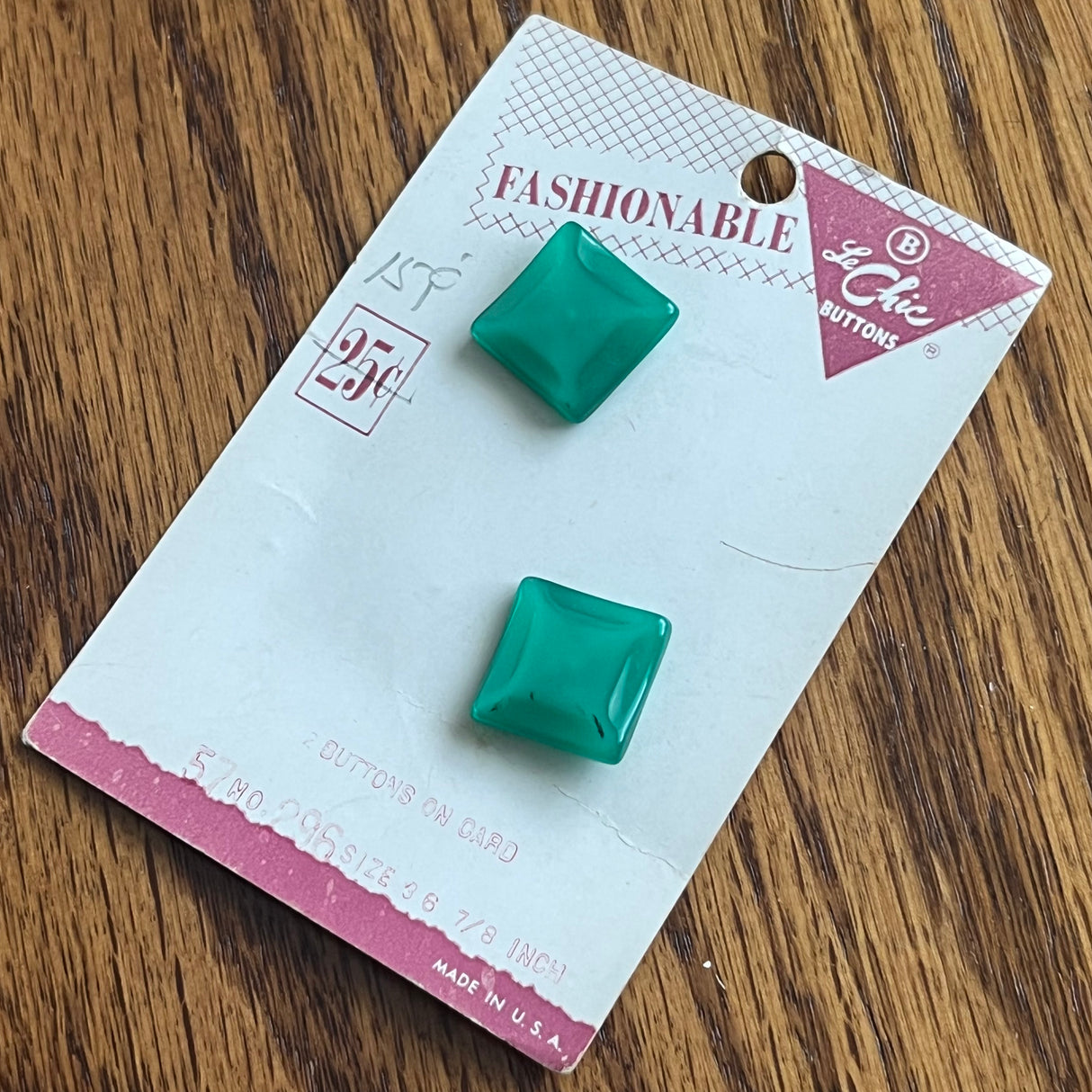 1970’s Fashionable by Le Chic Plastic Buttons - Dark Jade - Set of 2 - 7/8” - on card
