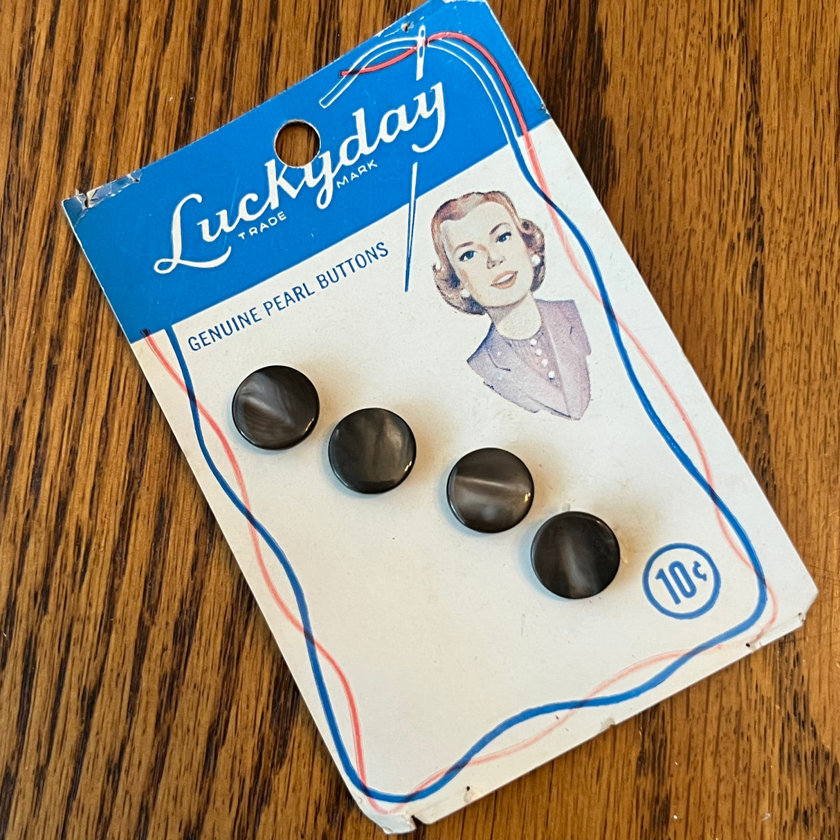 1950’s Lucky Day Mother of Lea Shank Buttons - Opalescent - Set of 4 - Size 18 - 7/16" - on card