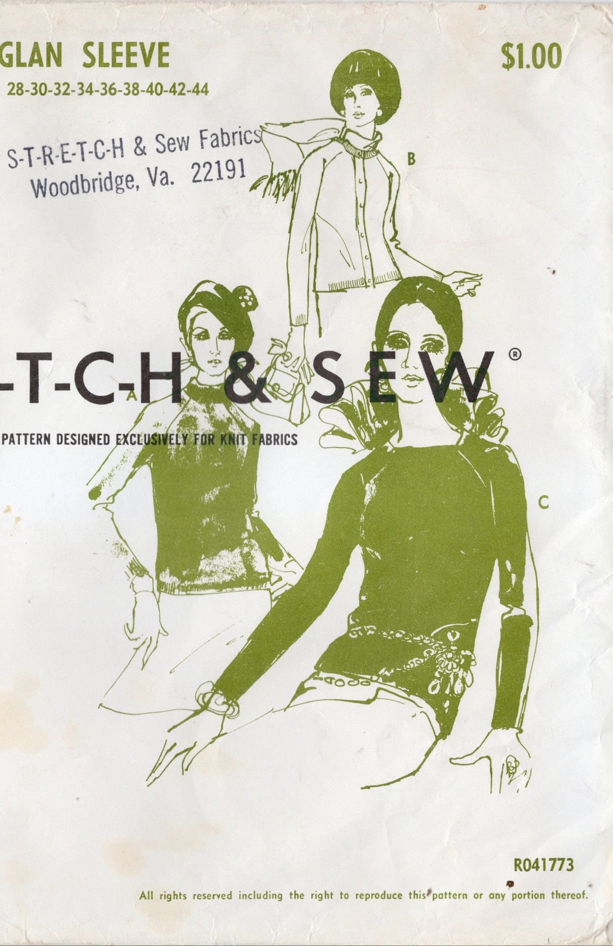 1960's Stretch & Sew Raglan Sleeve Top or Cardigan Pattern – Bust 28-44" - No. 200
