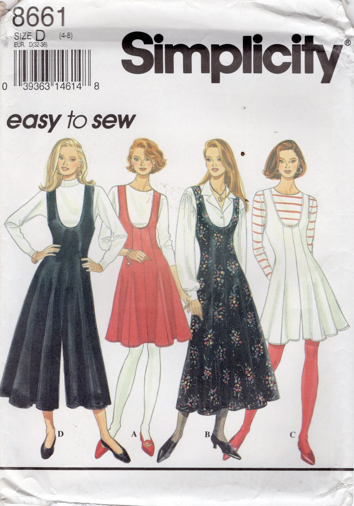 1990's Simplicity Scoop Neck Princess Line Dress or Jumpsuit Pattern - Bust 29.5-31.5" - No. 8661