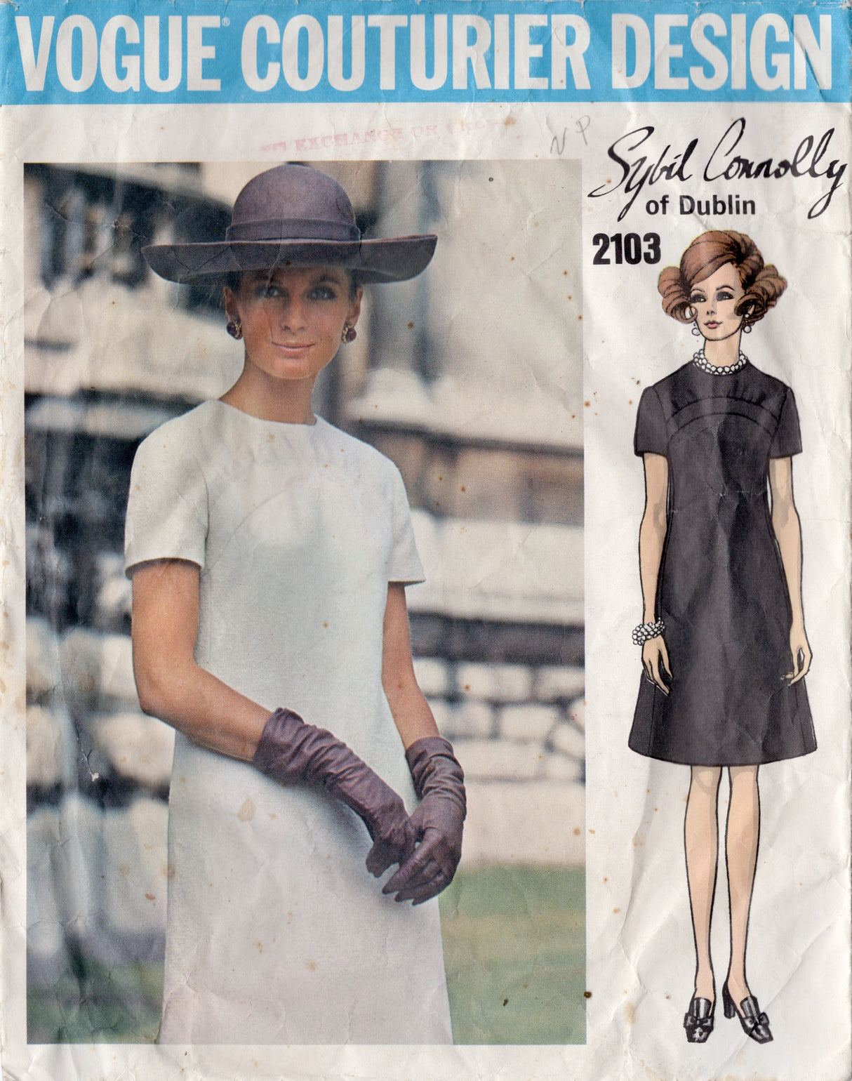1960's Vogue Couturier Design One Piece A-line Yoked Dress by Sybil Connoly - Bust 38" - No. 2103