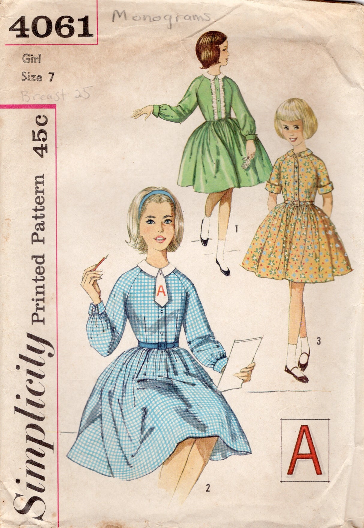 1960's Simplicity Child's One-Piece Dress with Transfer pattern - Chest 25" - No. 4061