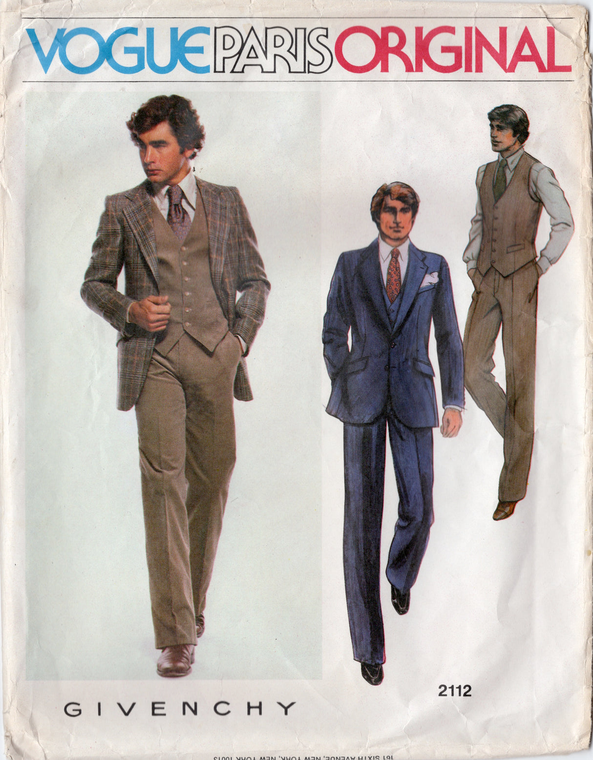 1970's Vogue Paris Original Men's Three Piece Suit Pattern by Givenchy - Chest 38" - No. 2112