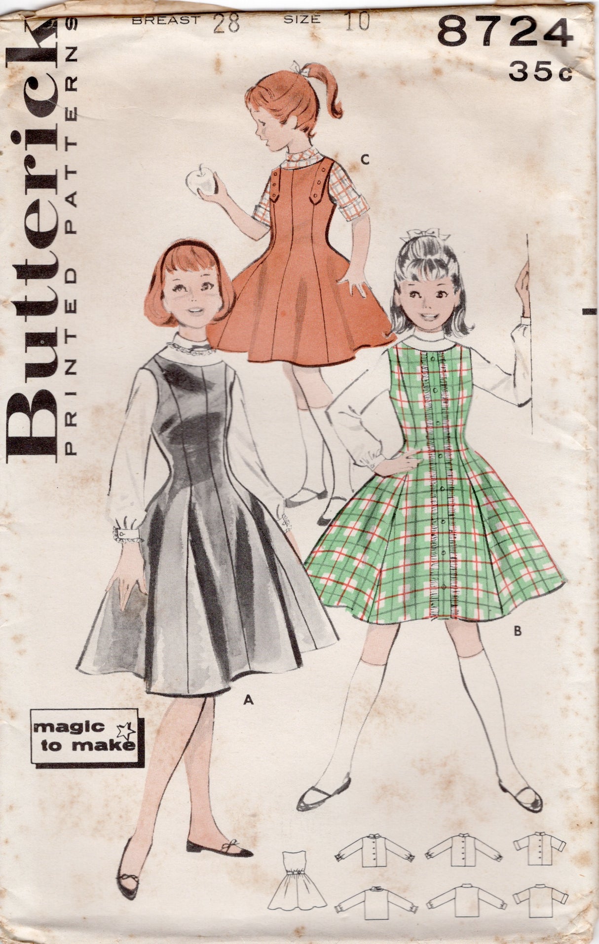 1950's Butterick Child's Princess Line Jumper Dress and Blouse- Chest 28" - No. 8724