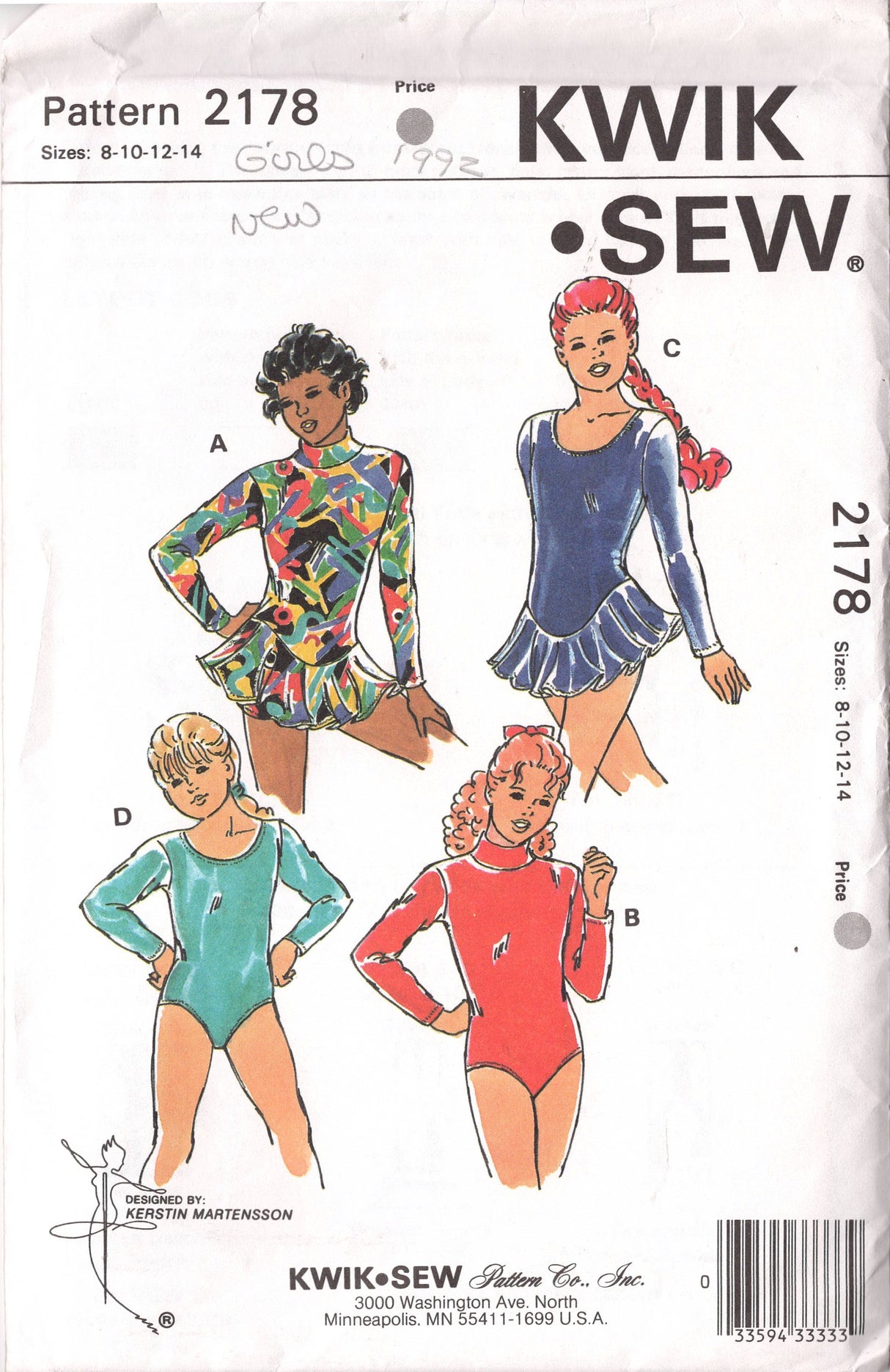 1990's Kwik Sew Child's Set of Leotards Pattern with Skirt option - Chest 27-32" - No. 2178