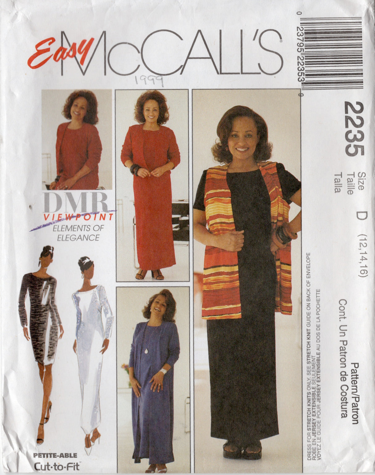 1990's McCall's Pullover Dress and Vest Pattern - Bust 34-38" - No. 2235