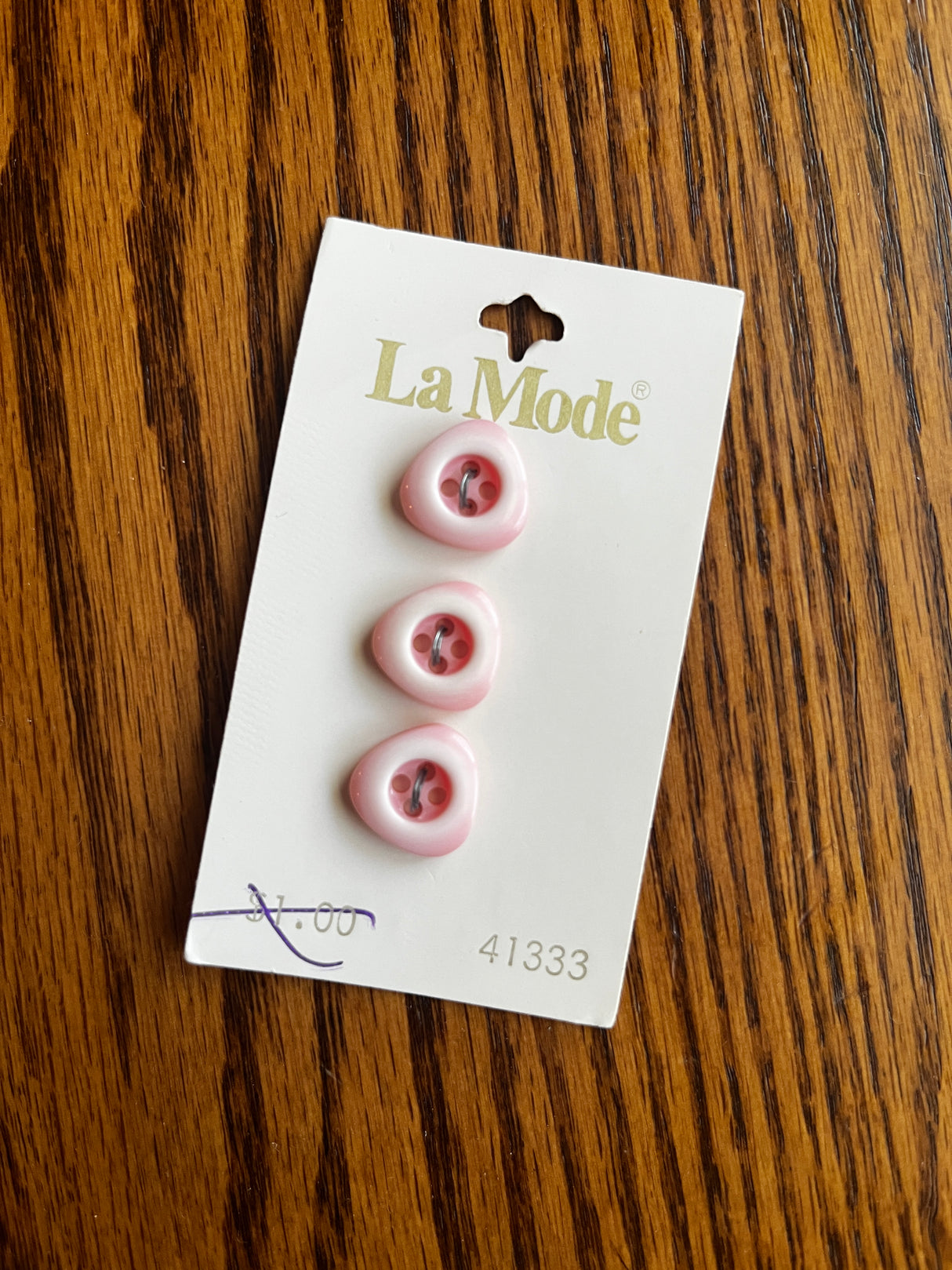 1980’s La Mode Faded Pink Triangular Plastic Buttons - Set of 3 - 5/8" - on card