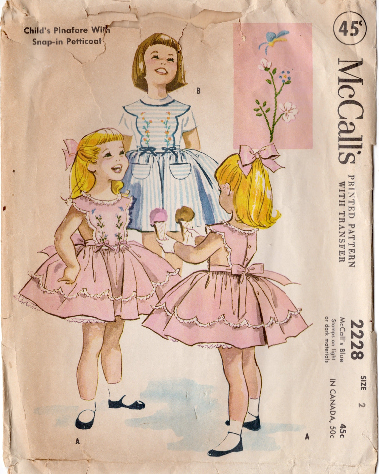 1950's McCall's Child's Snap On Pinafore Dress and Petticoat pattern - Chest 21" - No. 2228