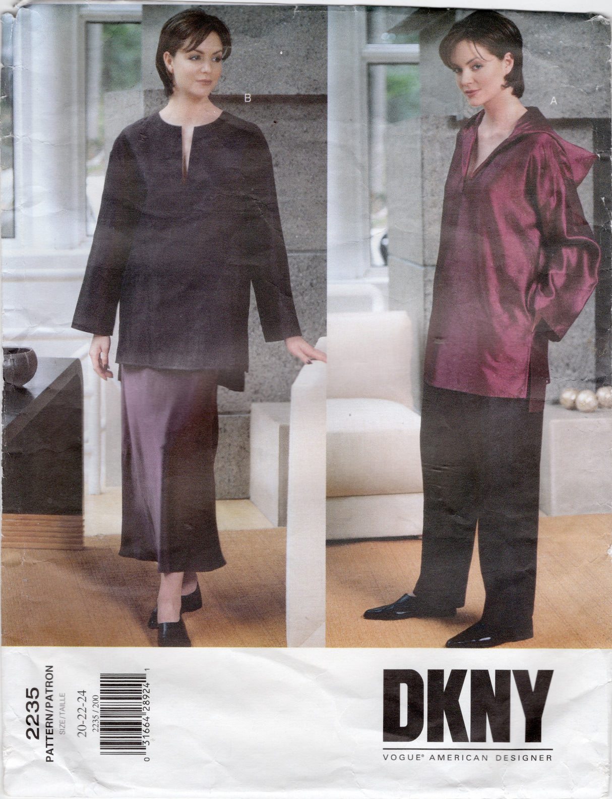 1990's Vogue American Designer Hooded Pullover Top, Bias Cut Skirt and Straight Leg Pants Pattern - Bust 42-46" - No. 2235