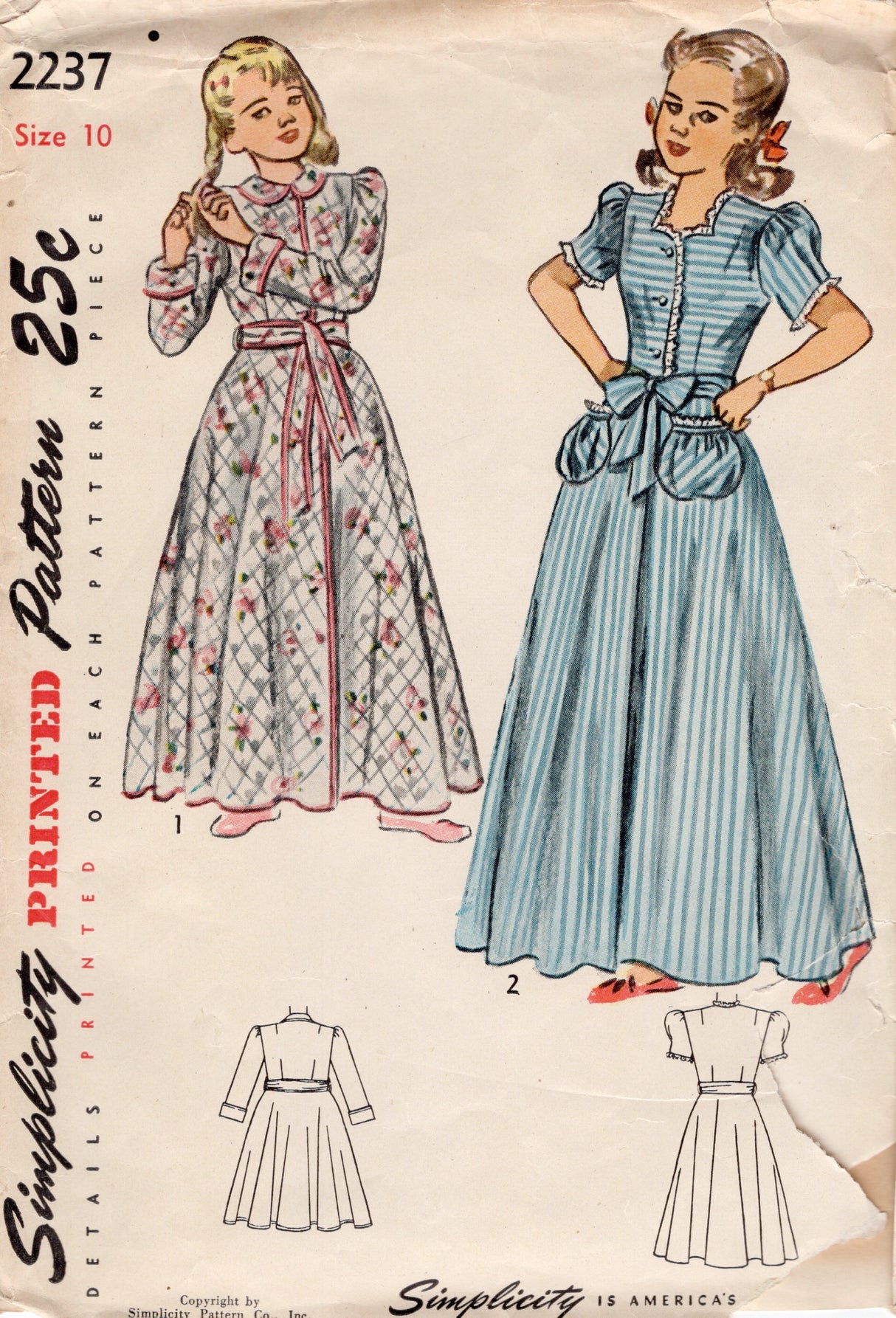 1940's Simplicity Child's Robe and Housecoat Pattern - Chest 28" - No. 2237