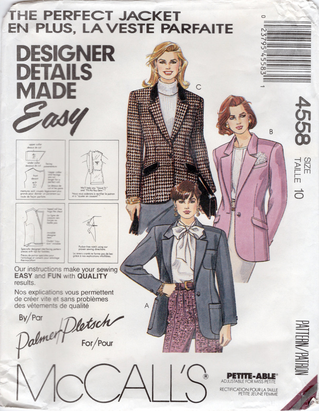 1980's McCall's Palmer & Pletsch Blazer Pattern - Bust 32.5" - no. 4558