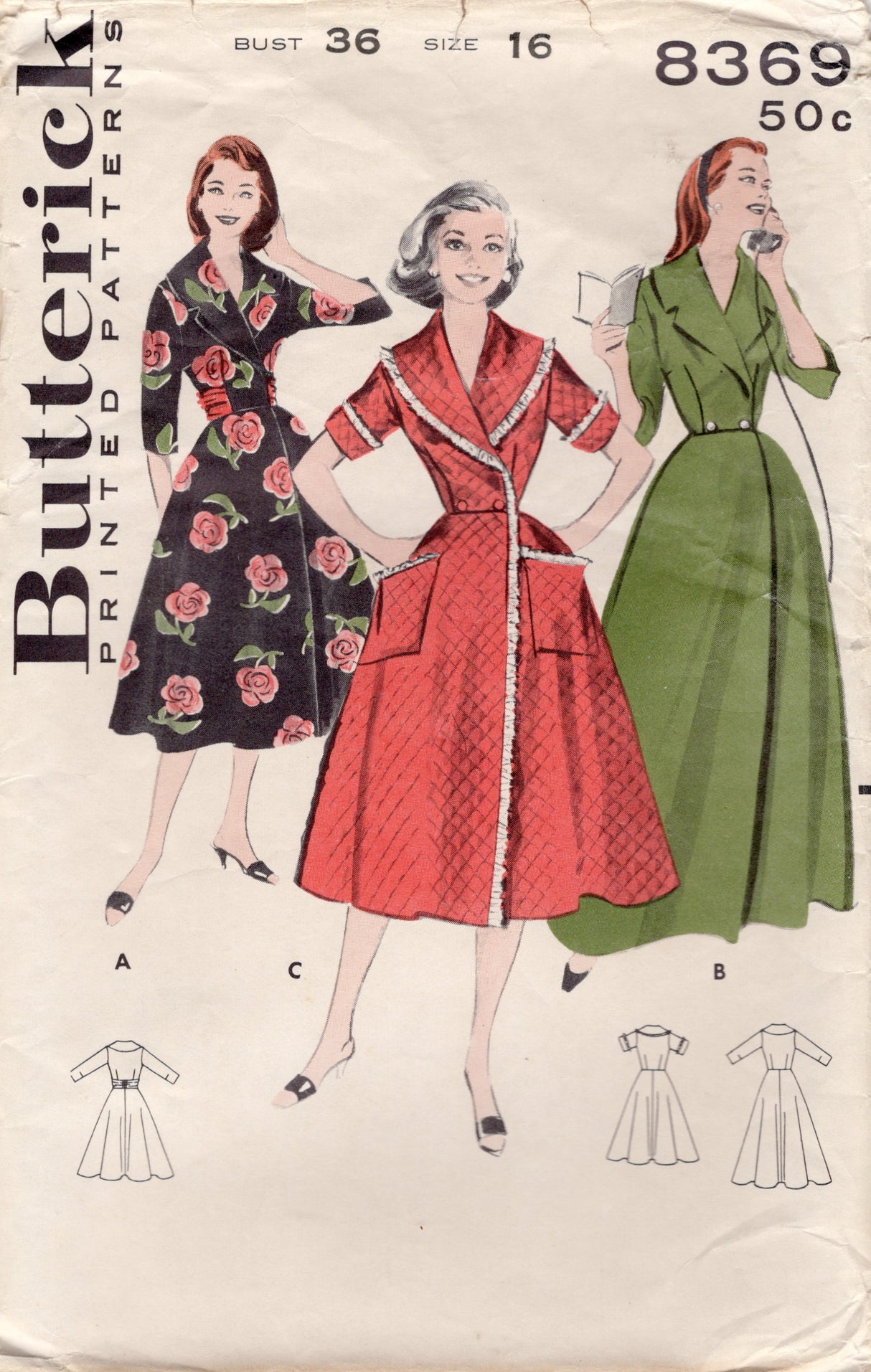 1950's Butterick Robe and Brunch Coat Pattern - Bust 36" - No. 8369