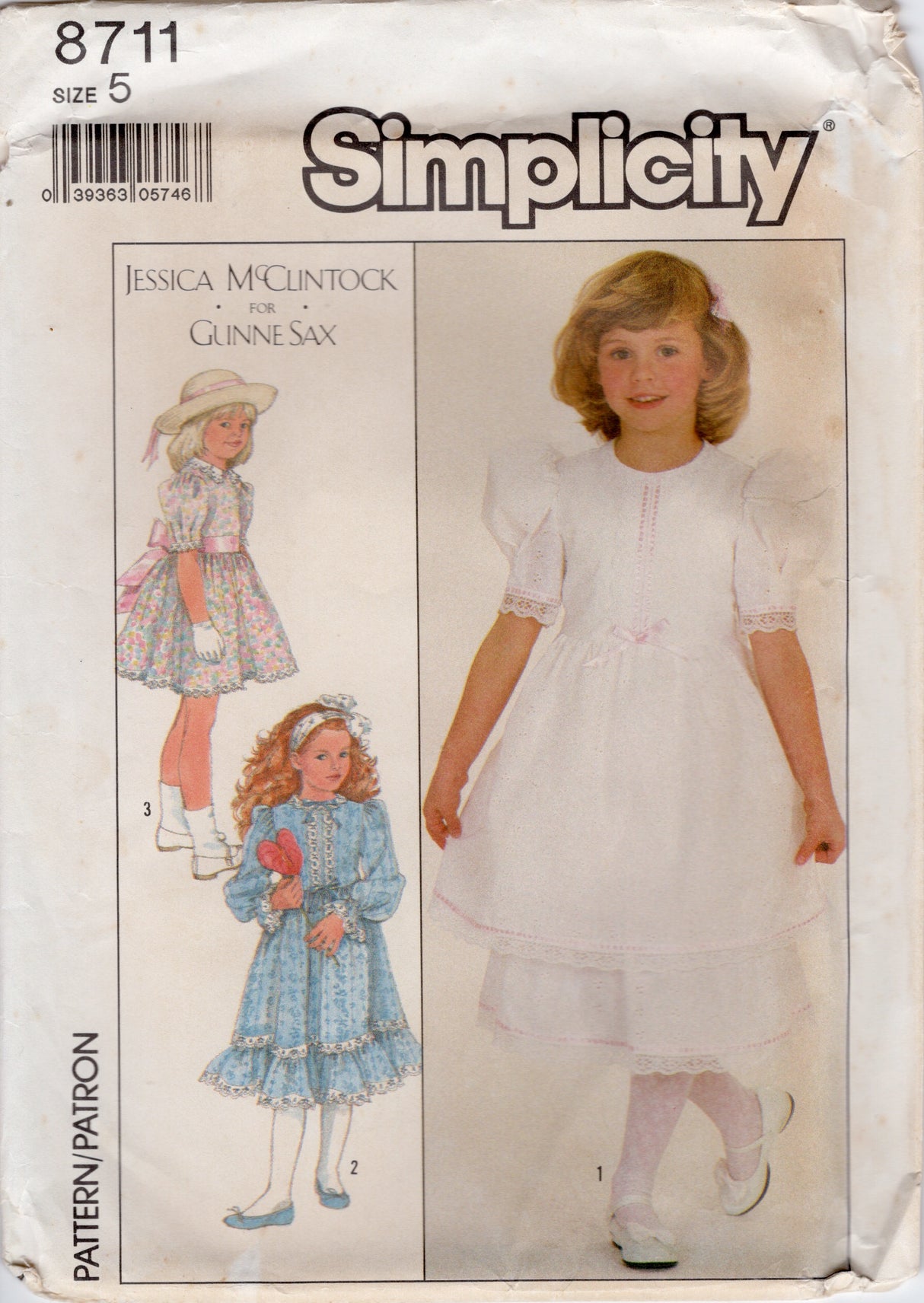 1980's Simplicity GUNNE SAX Child's Puff Sleeve Dress Pattern - Chest 24" - No. 8711