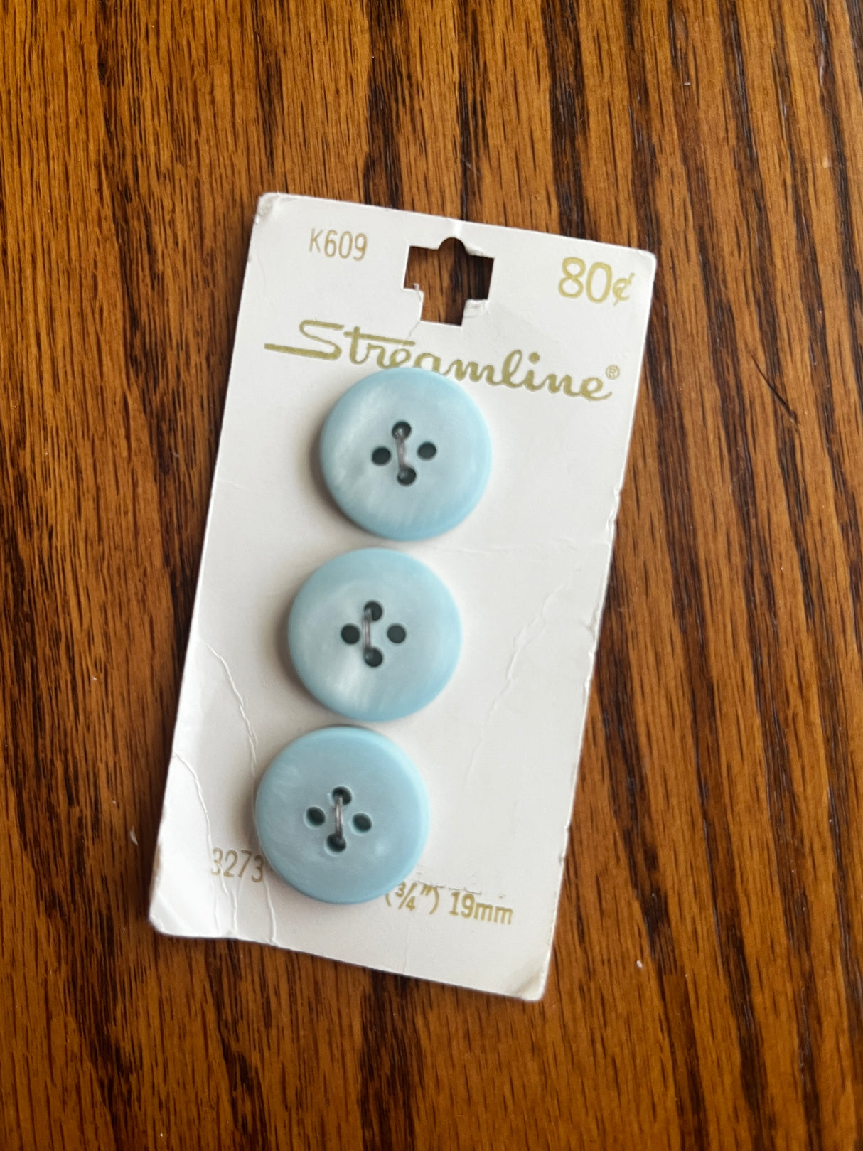1980’s Streamline Blue Pearlescent Plastic Button - Set of 3 - 3/4” - on card