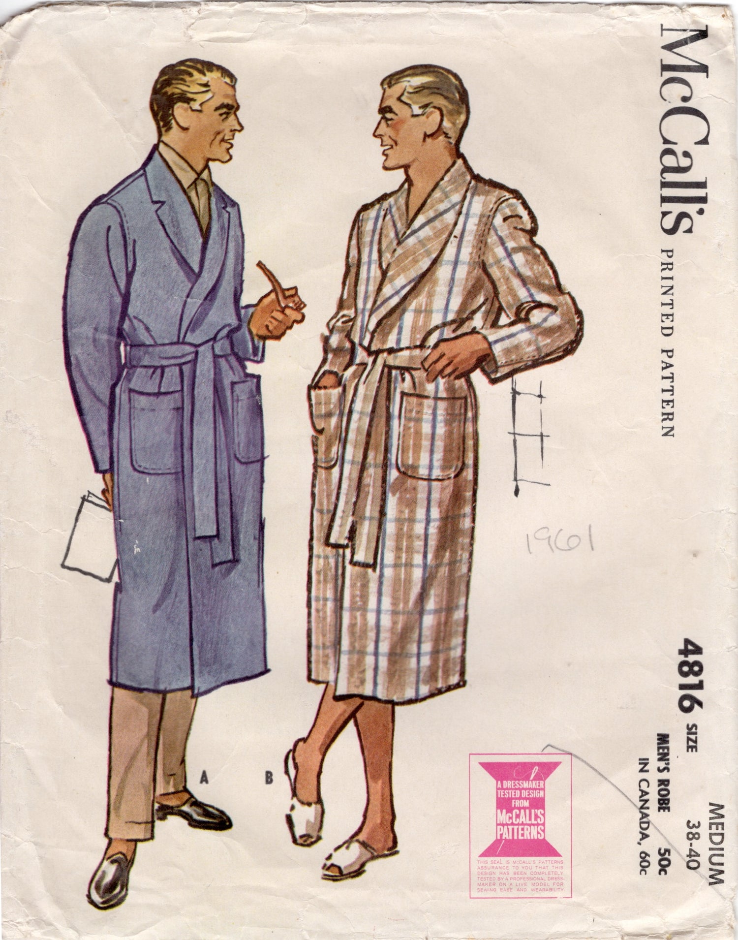 1960's McCall's Men's Robe Pattern - Chest 38-40" - No. 4816
