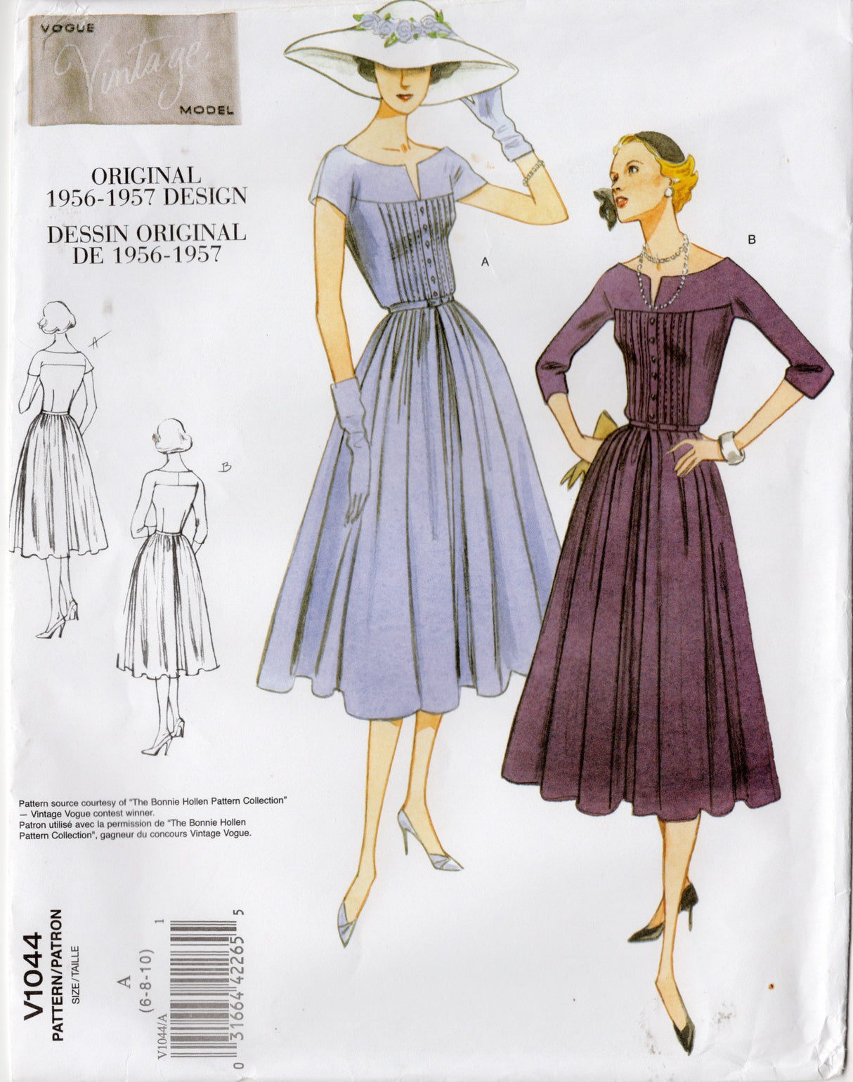1950's Vogue REPRODUCTION Pin Tucked One Piece Dress Pattern - Bust 30.5-32.5" - No. V1044