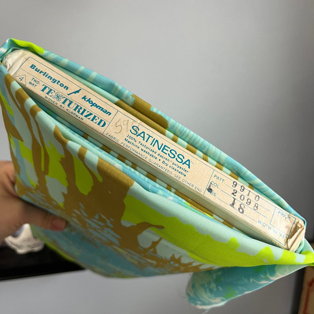 1970’s Bright Green and Blue Tree and Floral Border Print “Satinessa” Fabric - Piece (P163)