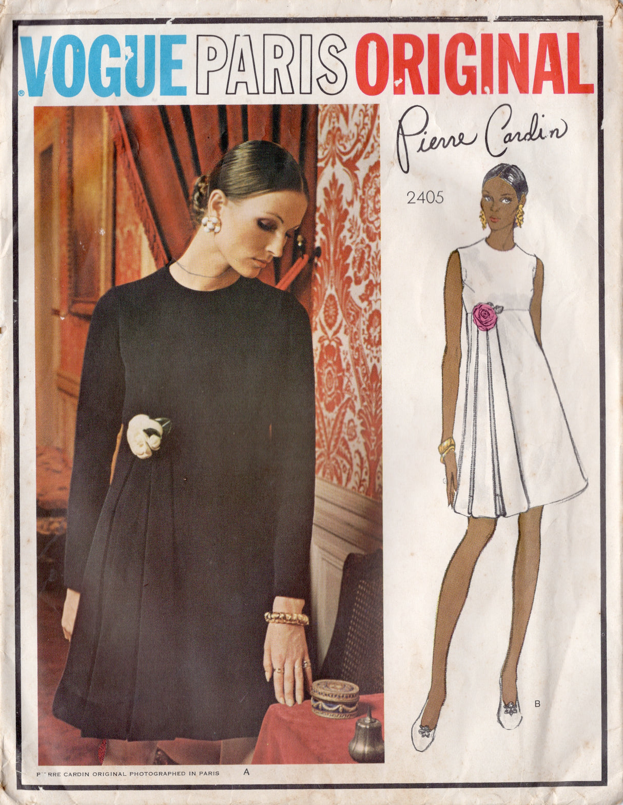 1970's Vogue Paris Original High Waisted Slim Dress Pattern with Loop detail - Pierre Cardin - Bust 34" - No. 2405