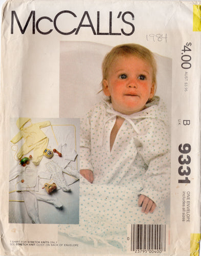 1980’s McCall's Baby's Layette with Kimono, T-Shirt, Pants, Blanket, Bib and Hat - NB -18m - No. 9331
