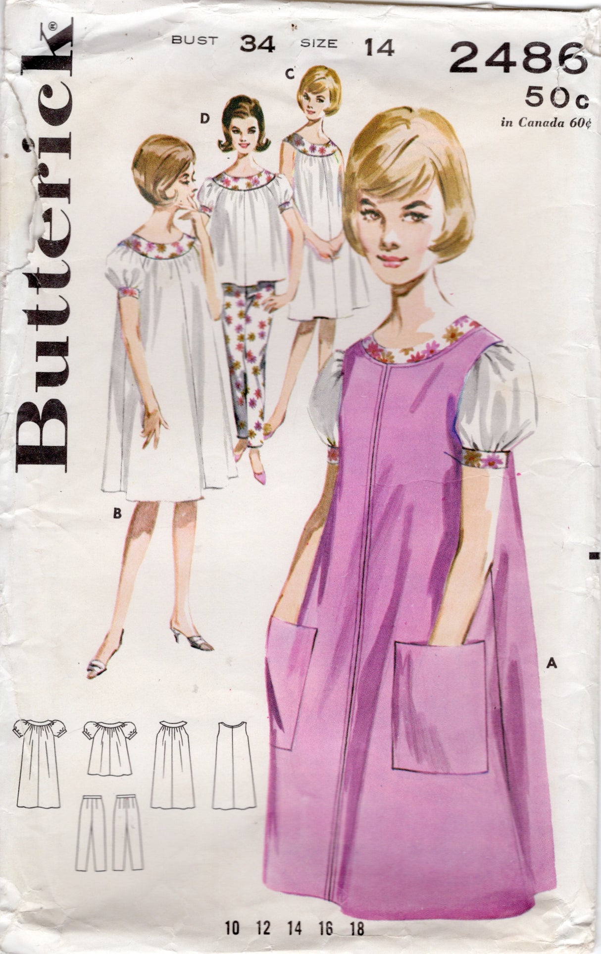 1960's Butterick Misses' Lingerie Wardrobe Pattern - Bust 34" - No. 2486