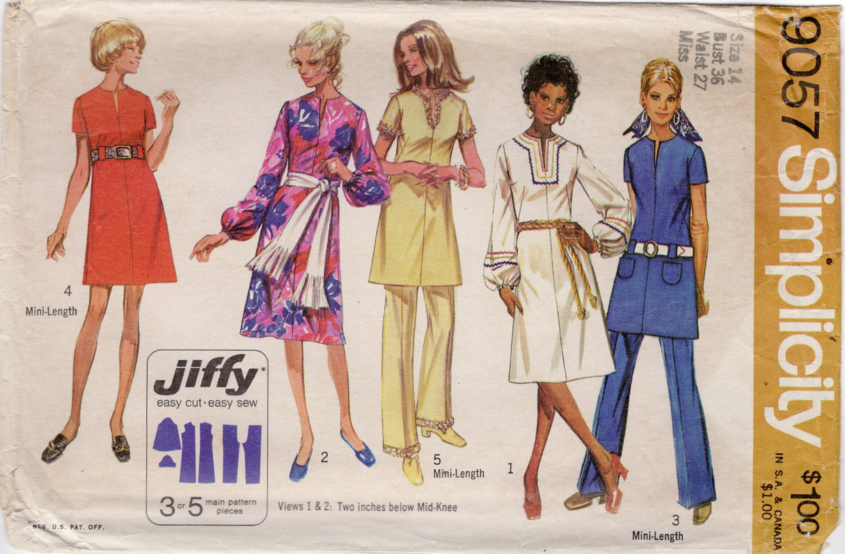 1970's Simplicity Jiffy Dress and Pants pattern - Bust 36" - No. 9057