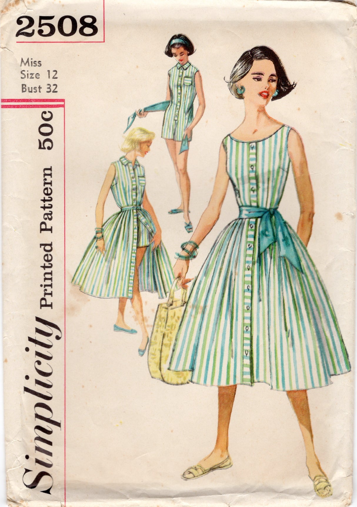 1950's Simplicity Playsuit, Blouse, Sash and Skirt pattern - Bust 32" - No. 2508