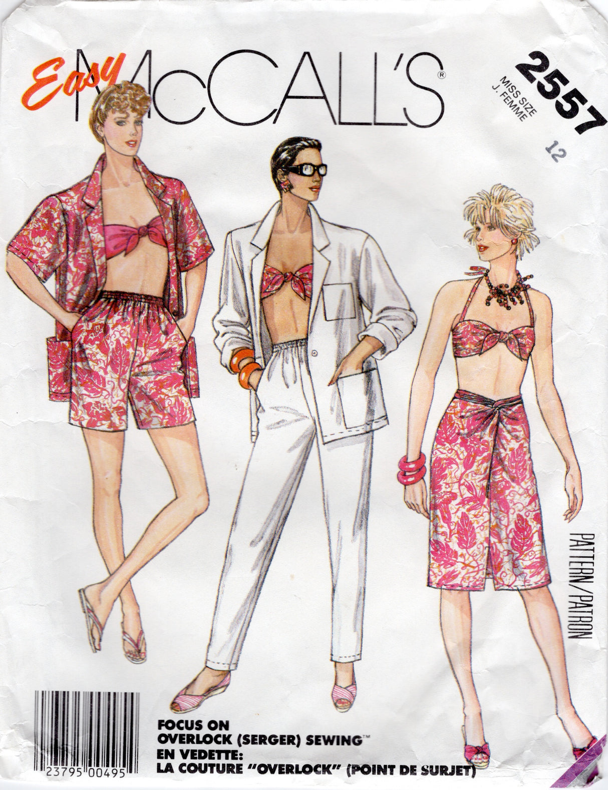 1980's McCall's Tie Top, Button Up Shirt, High Waisted Pants or Shorts and Tie Skirt pattern - Bust 34" - No. 2557