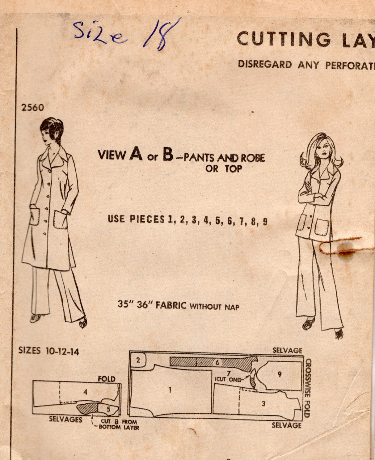 1970's McCall's Robe or Lounge Set pattern - Bust 40" - No. 2560