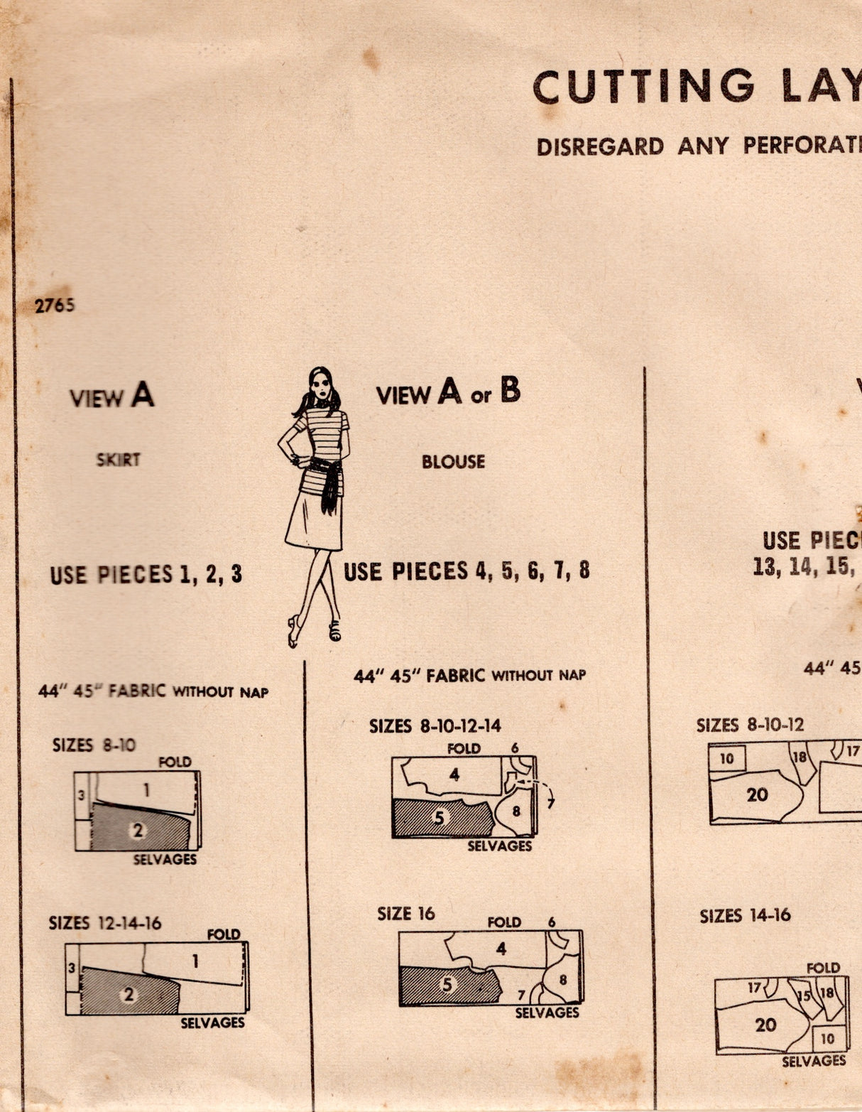 1970's McCall's Blouse, Suit and Coat or Jacket Pattern  - Bust 32.5" - No. 2765