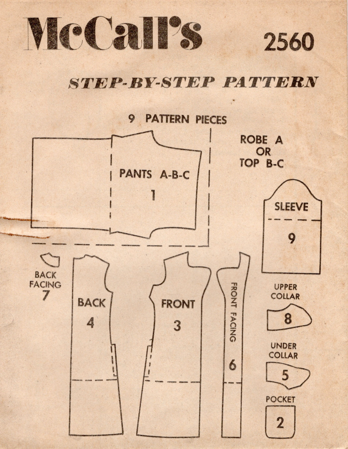 1970's McCall's Robe or Lounge Set pattern - Bust 40" - No. 2560