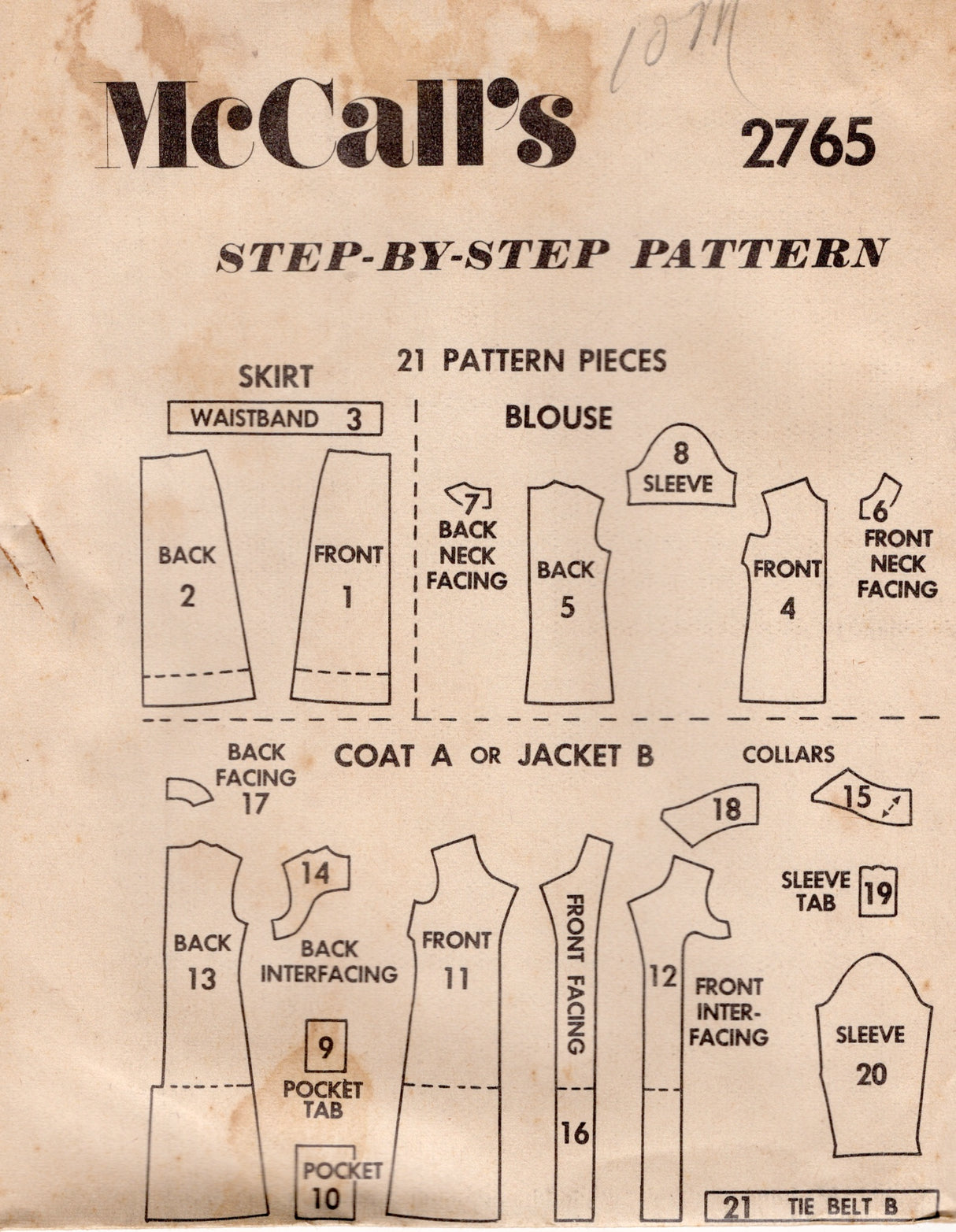 1970's McCall's Blouse, Suit and Coat or Jacket Pattern  - Bust 32.5" - No. 2765