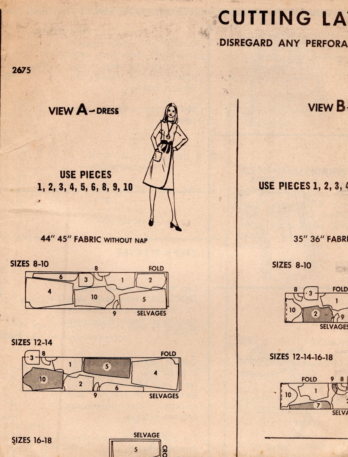 1970's McCall's Faux Wrap One Piece Dress Pattern  - Bust 32.5" - No. 2675
