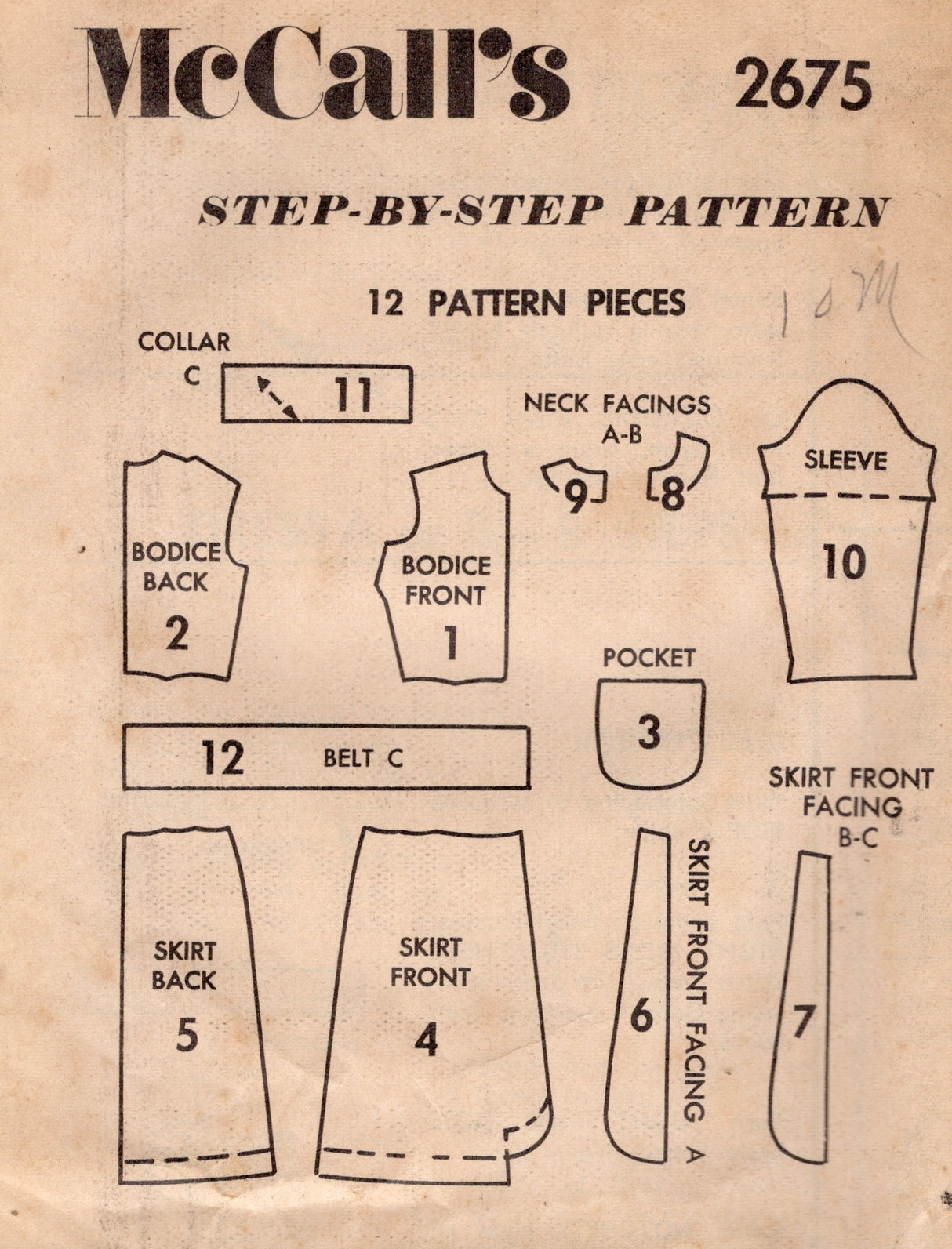 1970's McCall's Faux Wrap One Piece Dress Pattern  - Bust 32.5" - No. 2675