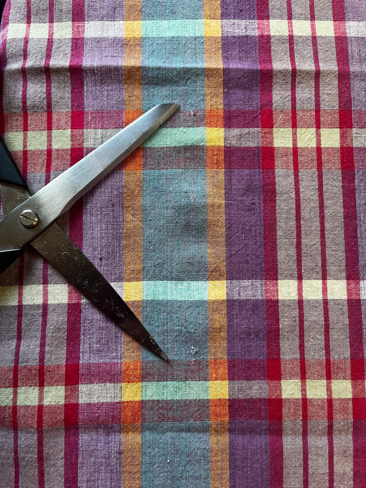 1980’s Large Purple, Red and Blue Plaid Cotton Fabric - (P206)